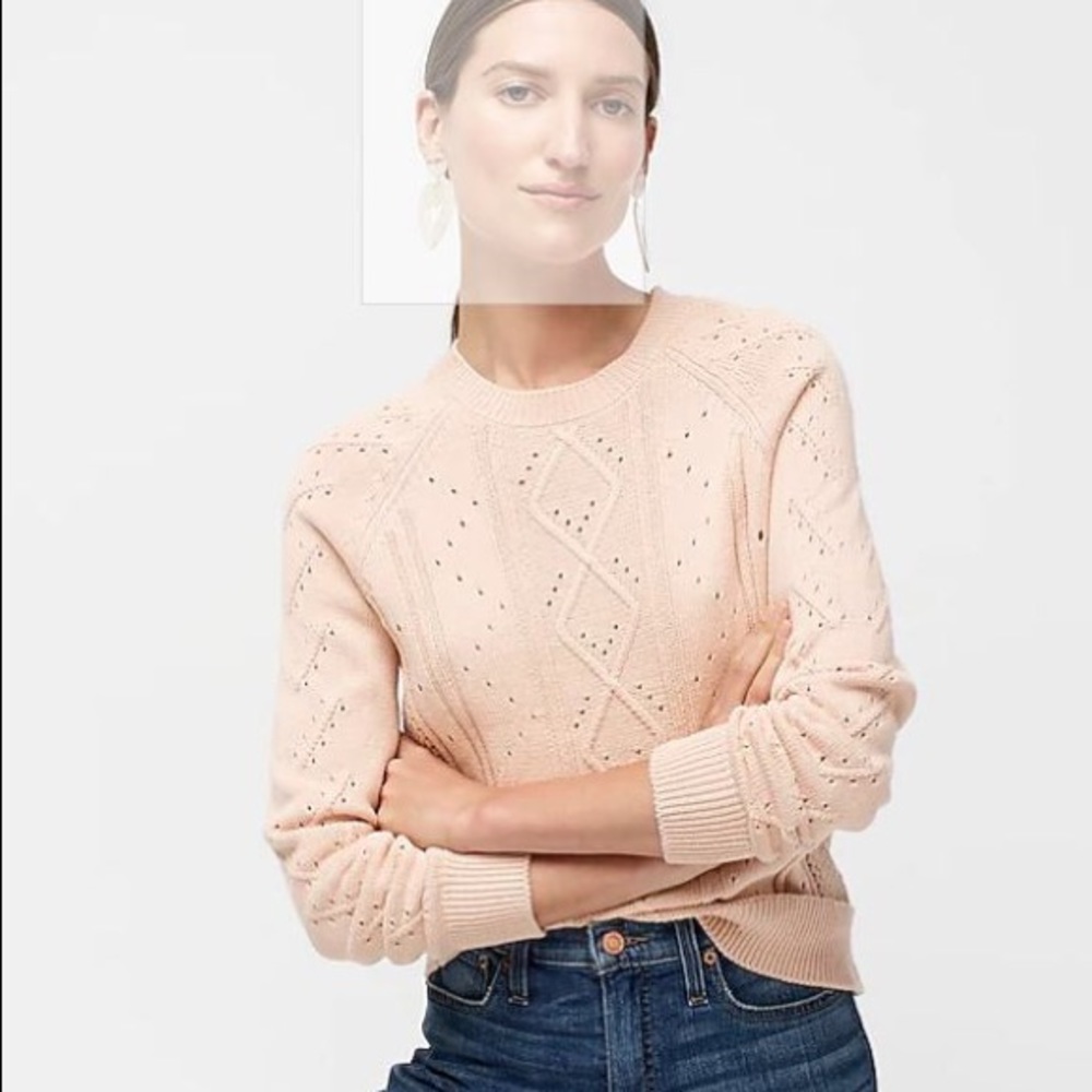 NWOT J. Crew cable pointelle cotton sweater blush
